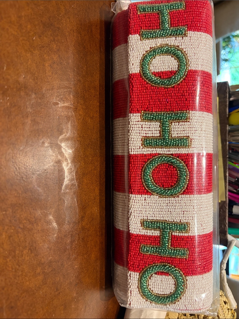 HOHO Beaded Holiday Clutch- Red and White